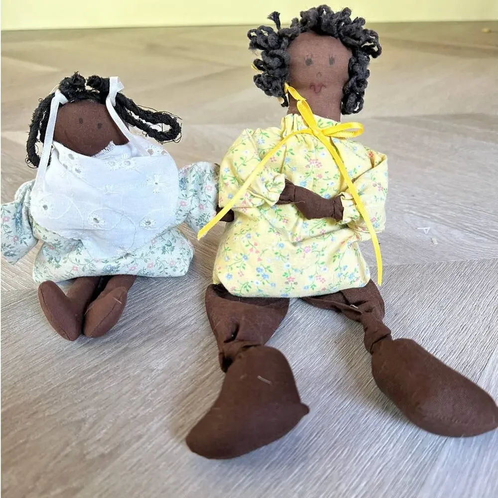 Sachet Cloth Rag Dolls Folk Art Black African American Girls Braids Shelf Sitter